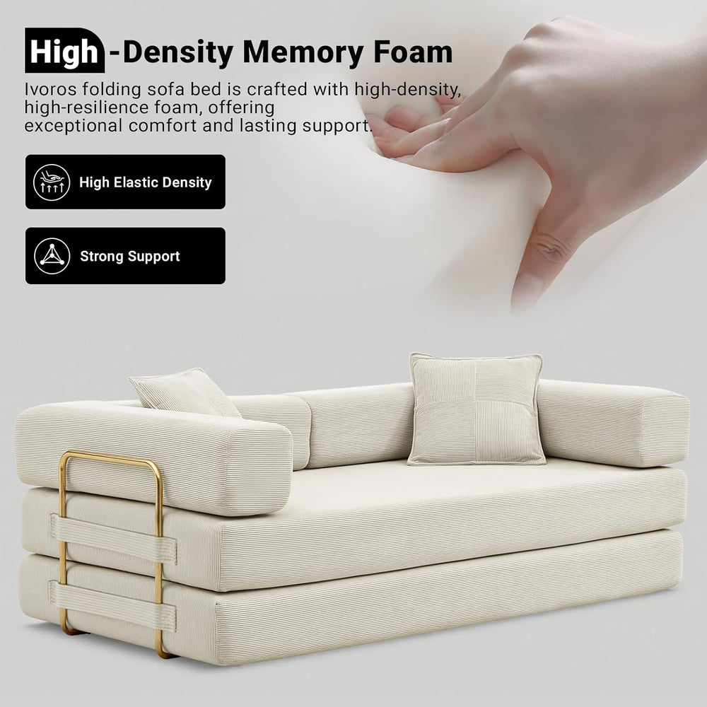 79" Convertible Sleeper Sofa Bed, Corduroy Folding Sofa Bed with Fixed-S...