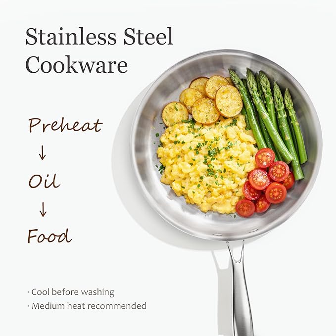 CAROTE 7-Piece Tri-Ply Stainless Steel Frying Pan Set, Skillet Set 8"/10"/12" - Image 4