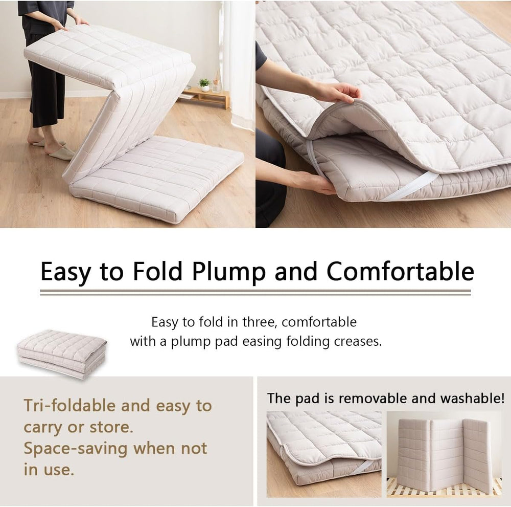 EMOOR Japanese Tri-fold Futon Mattress Machi with Mattress Pad Twin Gray, Gus...