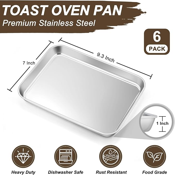 TeamFar Toaster Oven Tray, 6 Pack Stainless Steel Small Baking Sheet Pan Set - Image 2