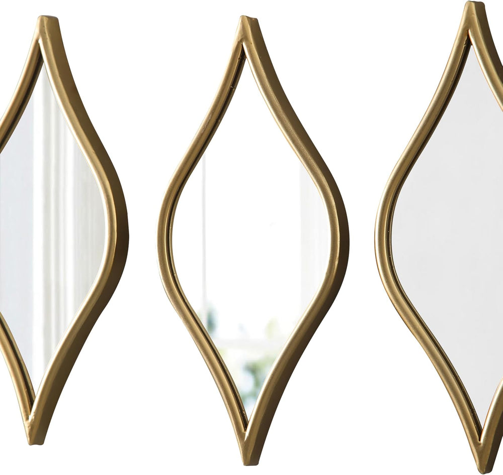 Decorative Tear Drop Gold Mirror Wall Decor 6 X 15 Inch, Set of 3