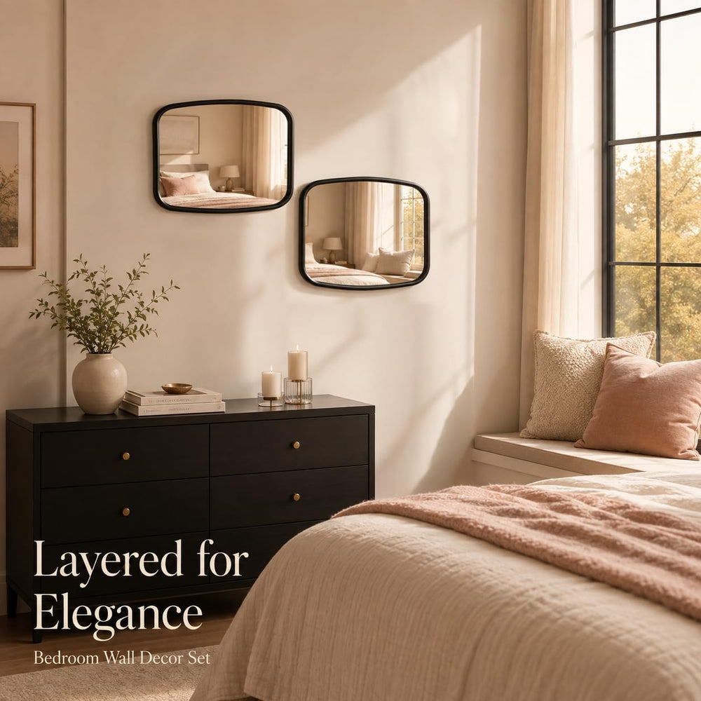 2 Pack Rounded Square Wall Mirror, 10"x12" Metal Framed Decorative ...
