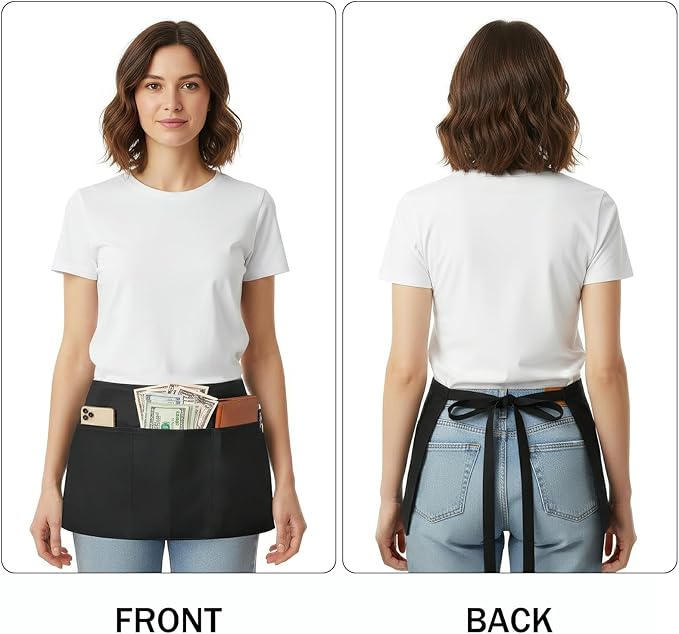 BOHARERS Cotton Server Aprons 2 Pack Waiter Waitress Apron Short Apron - Image 4