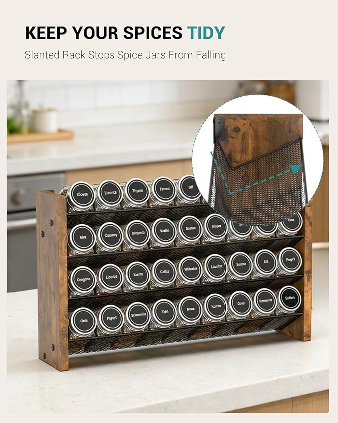 NESAPTO Spice Rack Organizer for Cabinet, Wood 4-Tier Vertical Seasoning - Image 3