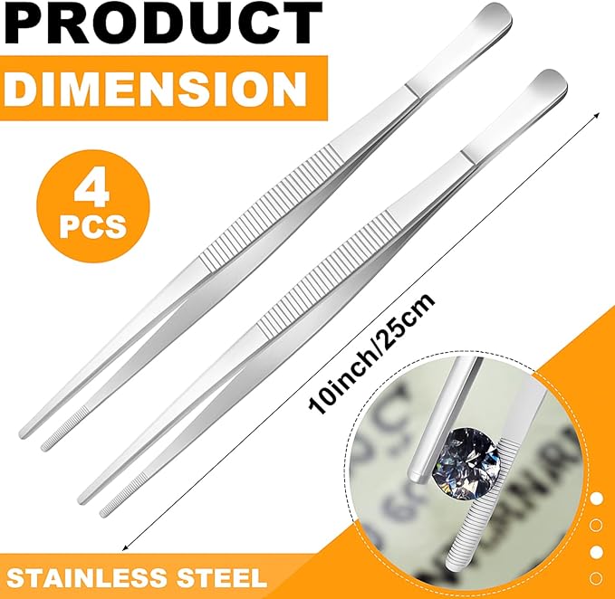 Yaomiao 4 Packs 10 Inch Bar Tweezers Silver Cocktail Tongs Long Garnish - Image 2