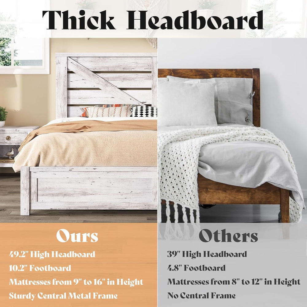 AMERLIFE Farmhouse Queen Size Bed Frame with 49.2" Barn Door Headboard