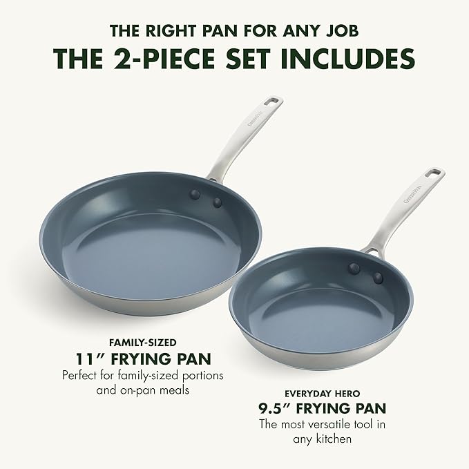 GreenPan Treviso 9.5” and 11” Frying Pan skillet Set, Non-Toxic PFAS-Free - Image 4