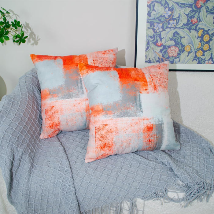 Cushion Cover 40 x 40 cm, Orange Grey White Cushion Covers, Set of 2, Decorative Cushion, Velvet Sofa Cushion, Modern Abstract Cushion Cover, Decorative Cushion, Aesthetic Couch Cushion for Sofa
