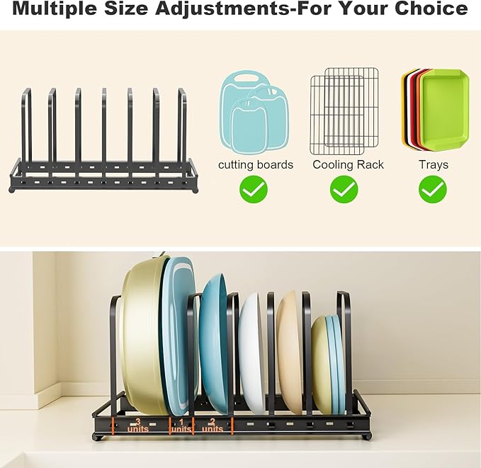 Cutting Board Organizer Rack, 7 Slots Metal Rack Cookie Baking Sheet, Pot Pan - Image 4