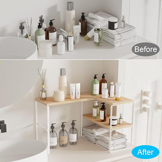 Golener Countertop Organizer Corner Shelf, 2-Tier Adjustable Stackable Corner