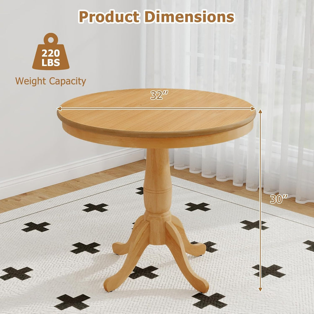 Round Dining Table, 32" D X 30" H Wooden Kitchen Table with Pedesta...