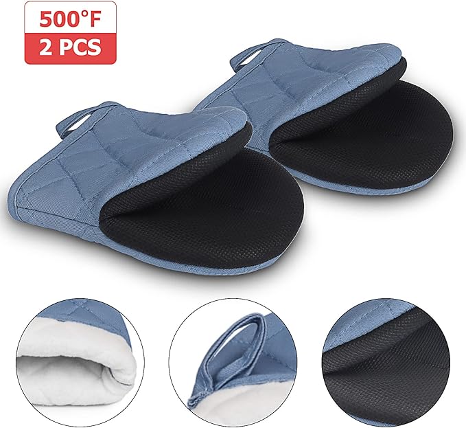 Short Oven Mitts, Heat Resistant 500°F, Silicone Grip Kitchen Gloves, Non-Slip - Image 3