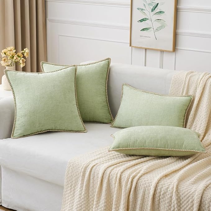 MIULEE Pack of 2 Couch Throw Pillow Covers 16x16 Inch Light Green Farmhouse - Image 5