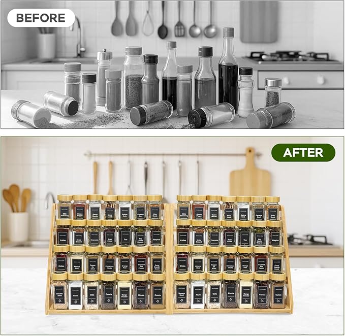 4 Tier Bamboo Spice Rack Organizer