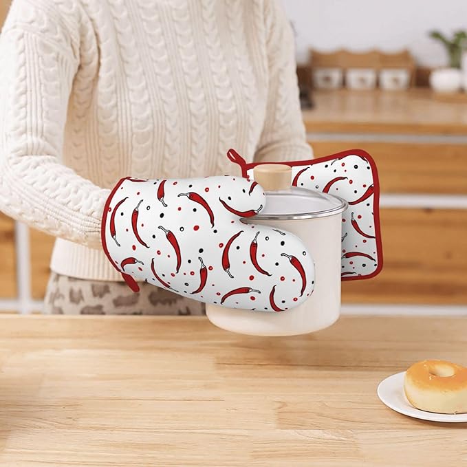 Pepper Silicone Oven Mitts Pan Mats Set of 2, Heat Resistant Gloves Potholder - Image 7