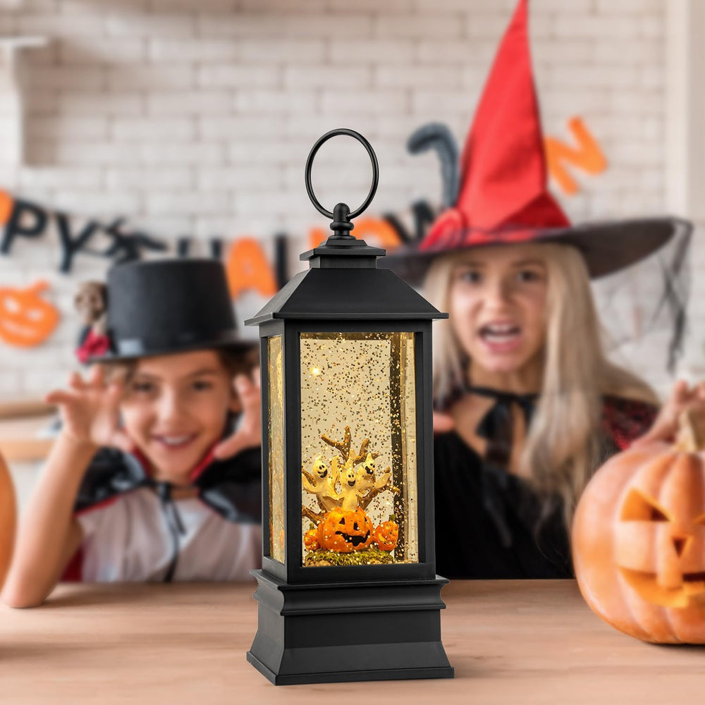 Halloween Snow Globe Lantern Water Glittering Spooky Ghosts in Pumpkins with ...