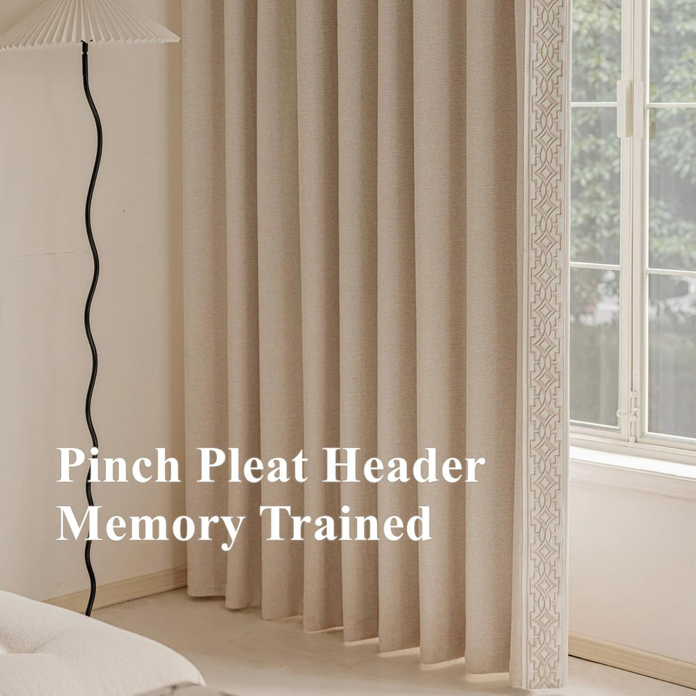 VisionaryHomeDesign Blackout Pinch Pleat Curtains with Embroidery Trim -Soft ...