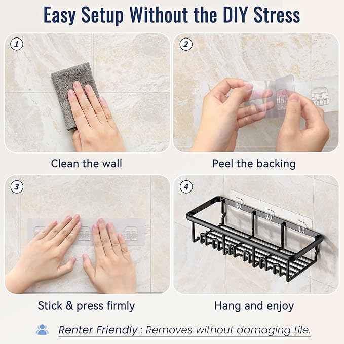 8 Pack Adhesive Rustproof Shower Shelves - Image 6