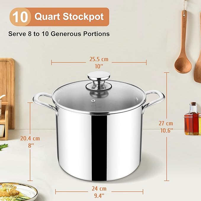 Herogo 10 Quart Stock Pot, 18/10 Stainless Steel Large Cooking Pot - Image 2