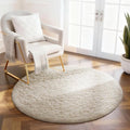 Ophanie Round Rug 2Ft Ivory Circle Area Rug, Fluffy Fuzzy Bedroom Carpet by Ophanie