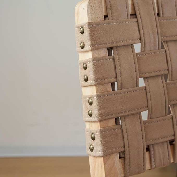 VINGLI Khaki Woven Wooden Dining Chairs Set of 4,Armless Mid Century Modern D...