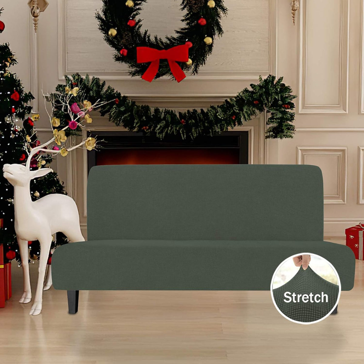 easy-going stretch large futon slipcover armless futon cover shown in use