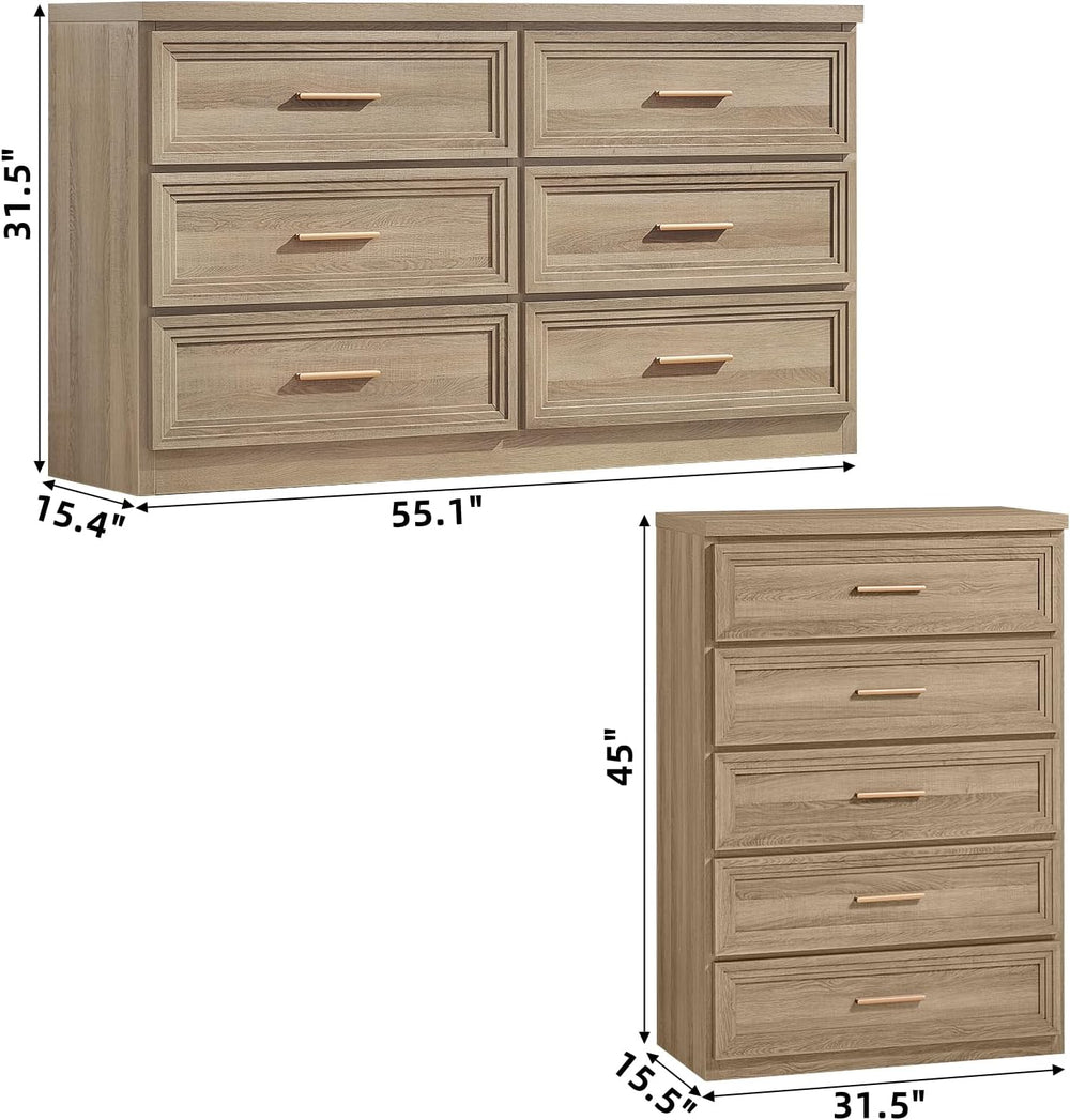 RWYHG 3 Piece Dresser for Bedroom Set Furniture Wood Closet Gold Handle