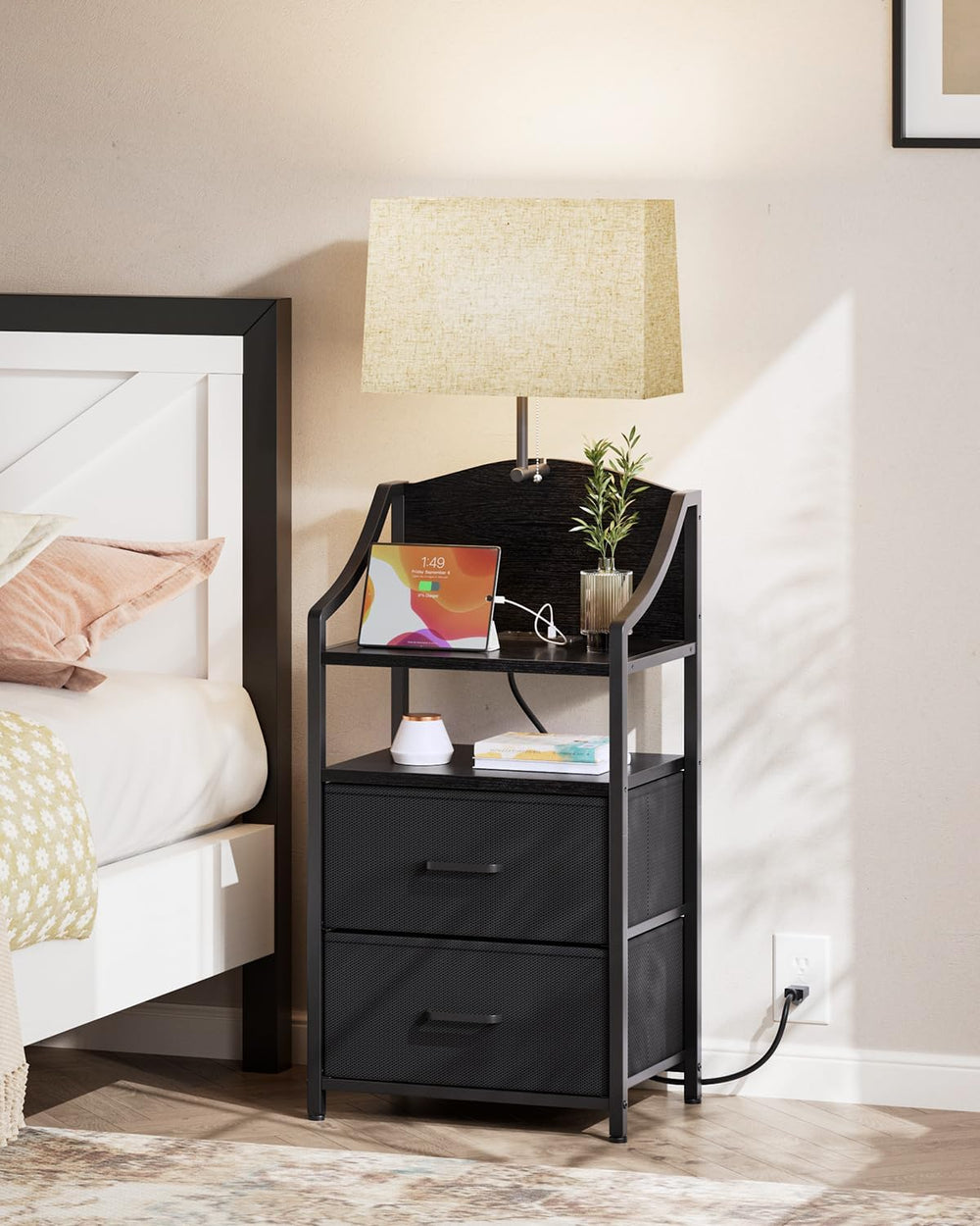Evermagin 45" Tall Nightstands Set of 2 with Light & Charging Station