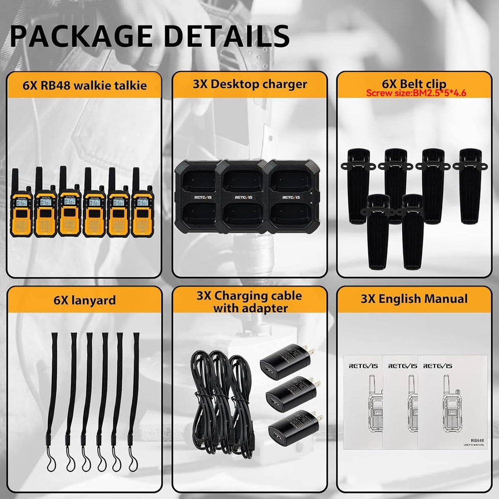 Retevis RB48 2 Way Radio Long Range, IP67 Waterproof Walkie Talkies Adults