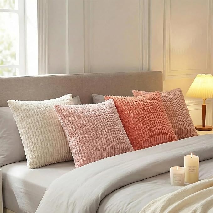 Fancy Homi 4 Packs Boho Blush Pink Big Decorative Throw Pillow Covers 24x24 Inch - Image 3