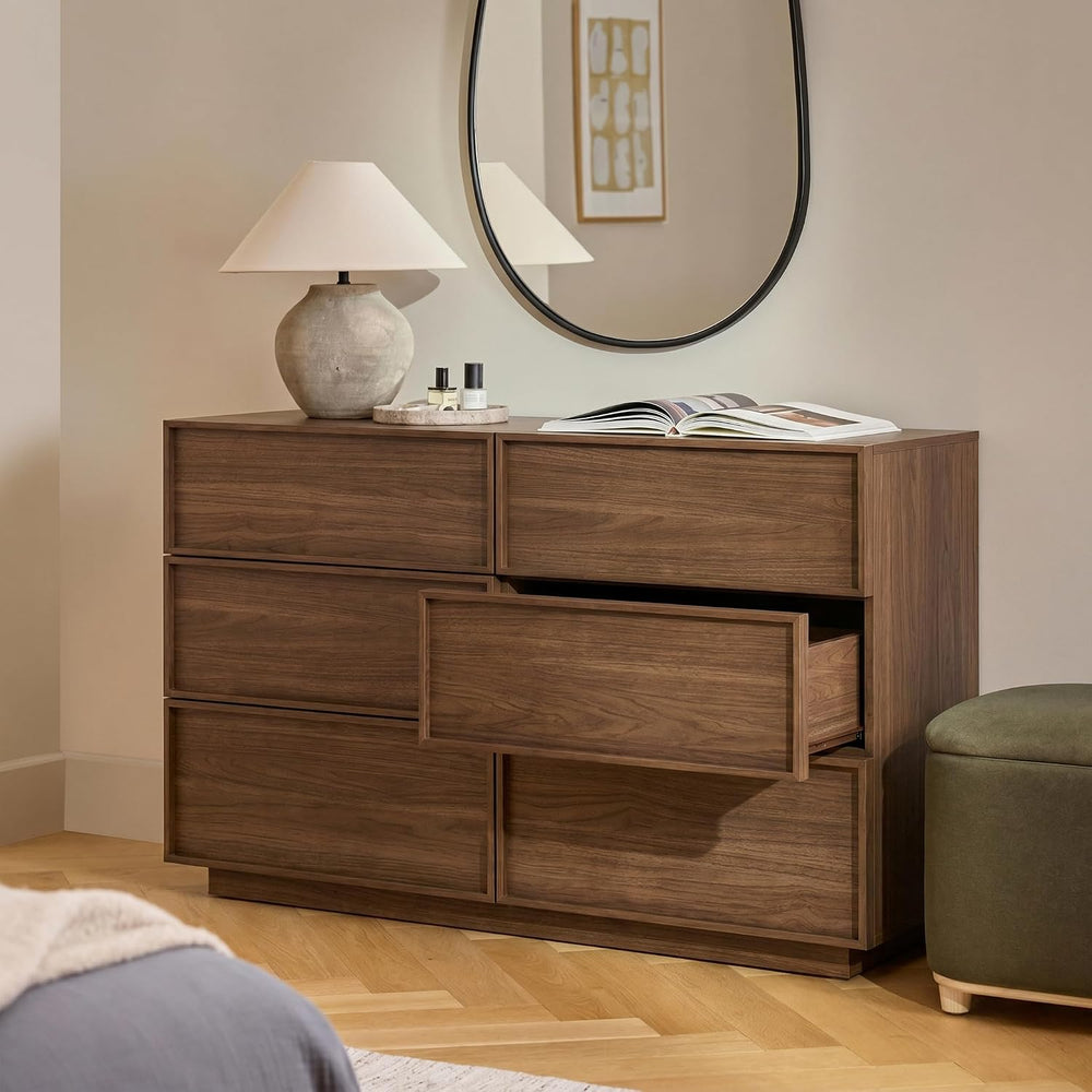 6-Drawer Dresser for Bedroom, 47.2" Wide, Wooden, Light Walnut
