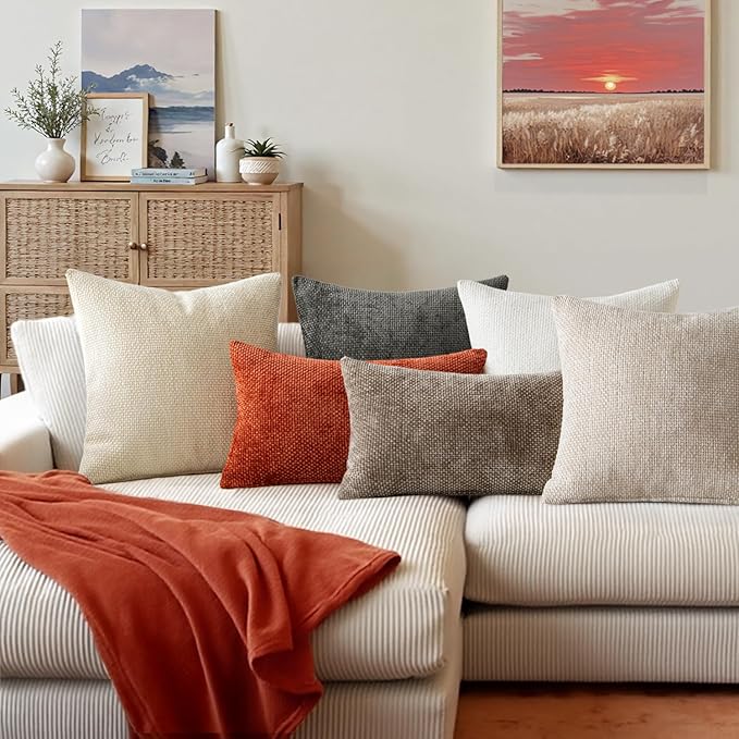 MIULEE Pack of 2 Burnt Orange Decorative Pillow Covers 18x18 Inch Soft Chenille - Image 5