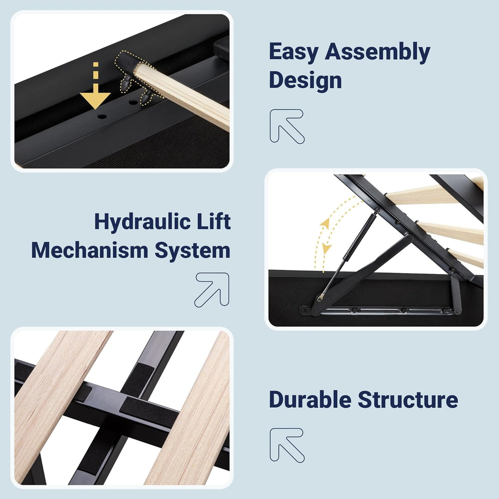 Allewie Full Lift Up Storage Hydraulic Bed Frame,Charging Station,Black