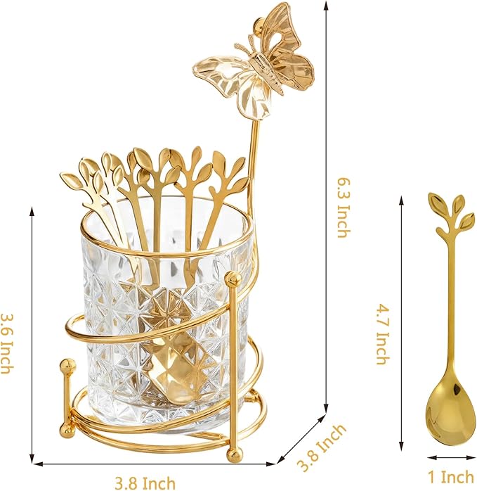 6PCS Coffee Spoons Set with Glass Holder, Small Stainless Steel Gold Tea Spoon - Image 3
