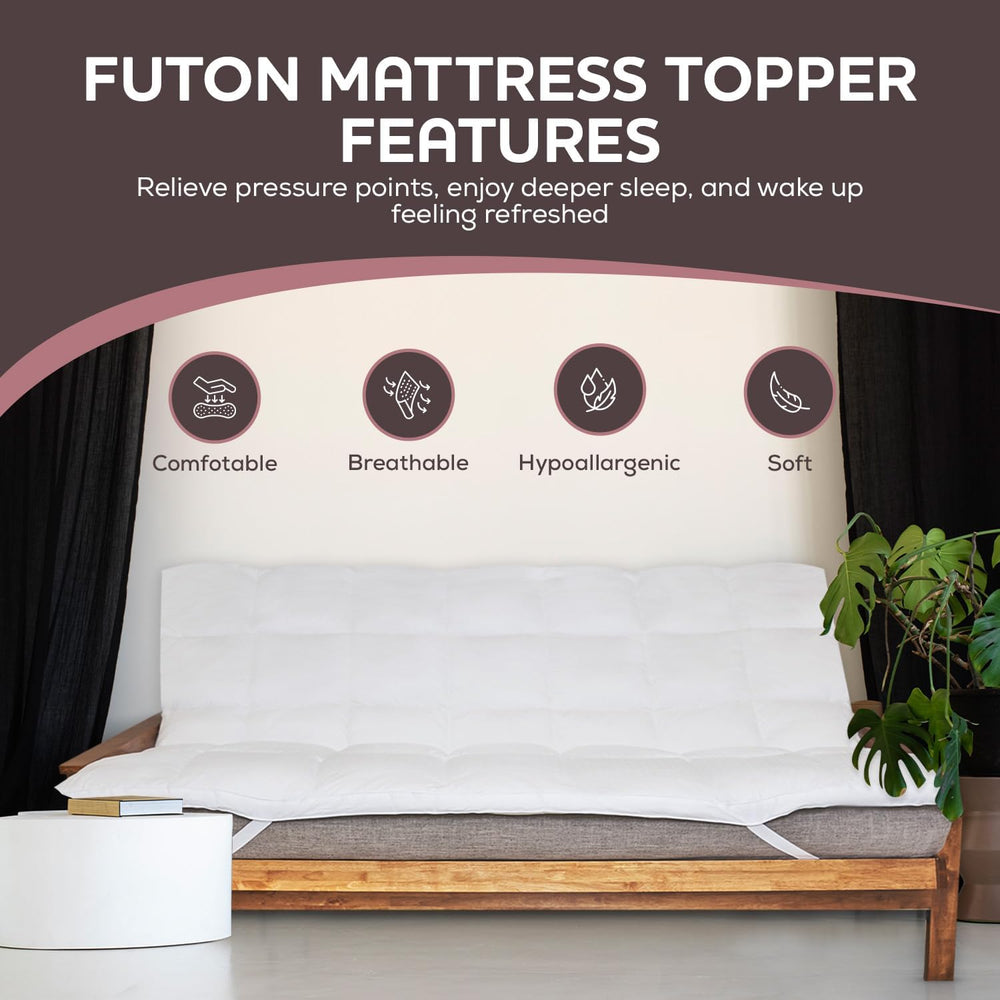 CirclesHome White Futon Mattress Toppers with Anti-Slip Anchors - Futon Cover...