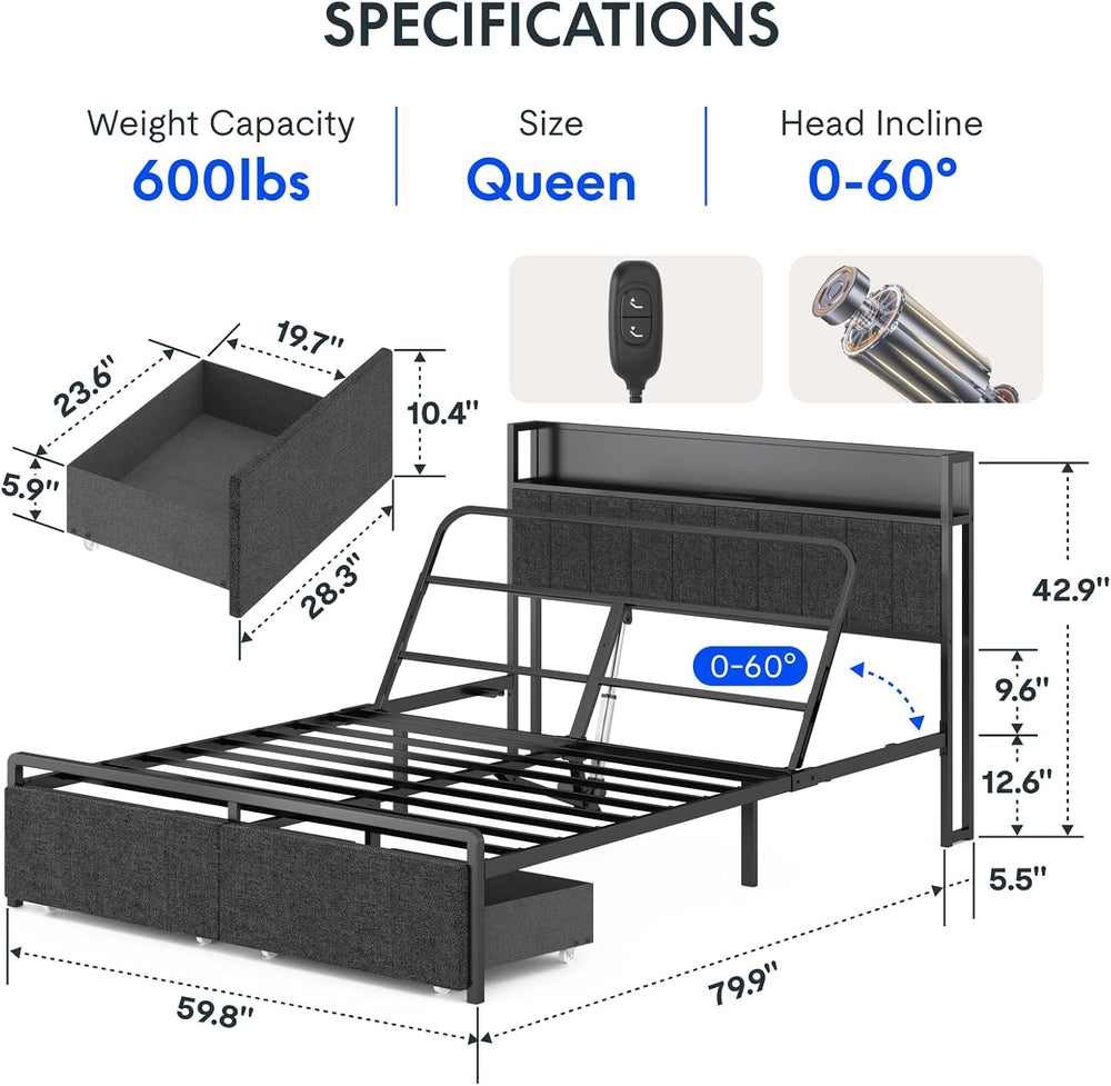 FLEXISPOT Adjustable Bed Base with Storage Headboard & Charging Station