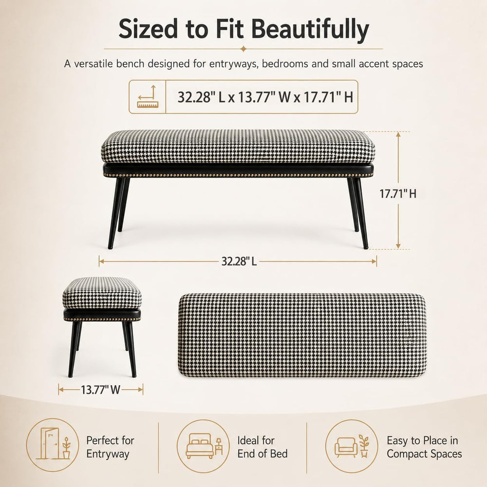 Forteek 32" Retro Upholstered Entryway Bench, Shoe Bench with Cushion | ...