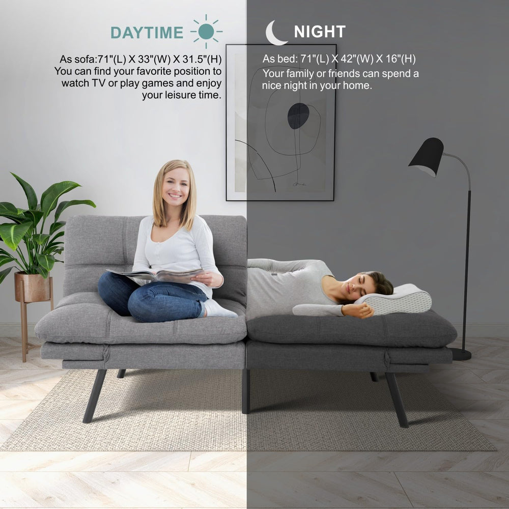 MUUEGM 71" Futon Sofa Bed with Memory Foam,Futon Couch with Adjust Backr...
