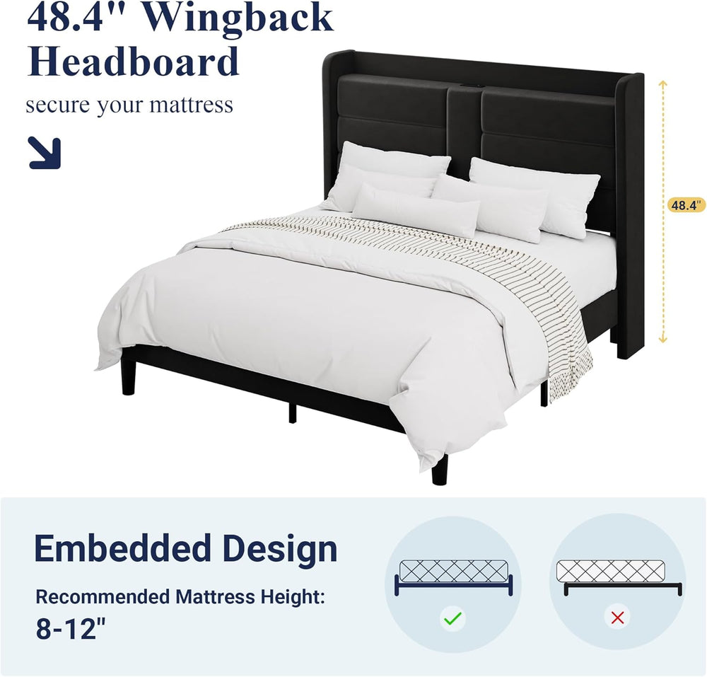Allewie Full Size Platform Bed Frame with Charging Station & Storage Head...