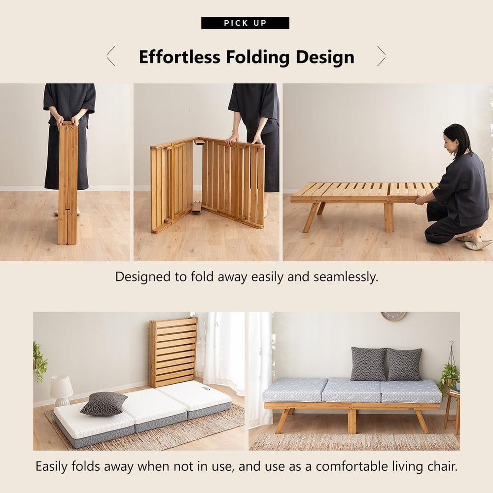 EMOOR Folding Bamboo Slat Bed WABINE Daybed Size (27x71in) for Japanese Futon...