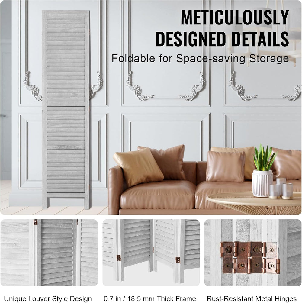 VEVOR Wood Room Divider, 4 Panel Folding Privacy Screen, Indoor Wooden Partit...