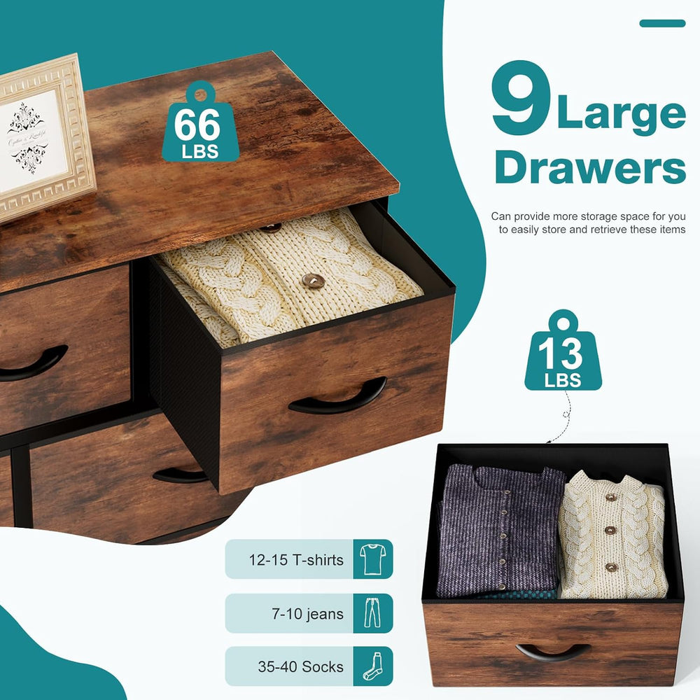 OLIXIS 9 Drawer Fabric Dresser for Bedroom, Chest of Drawers Organizer