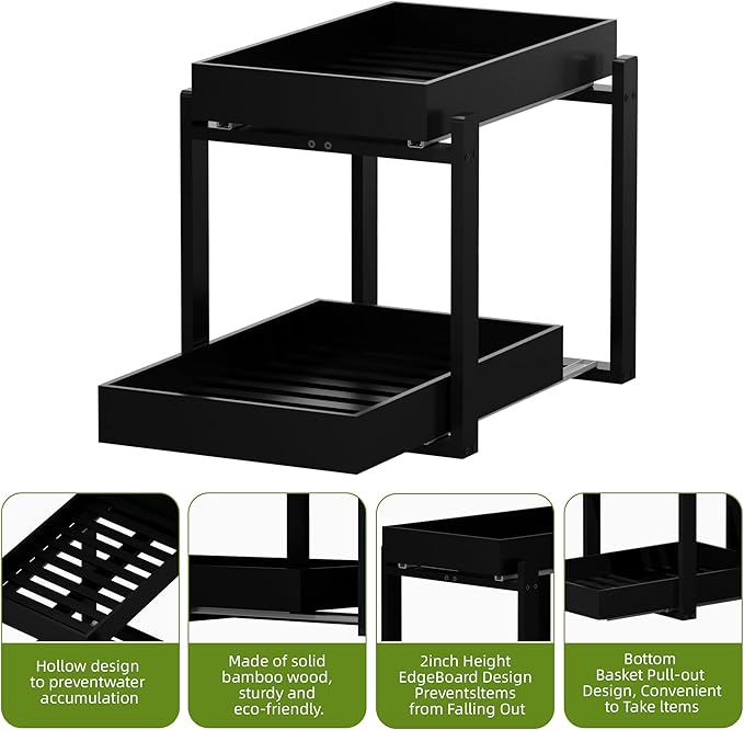 APRTAT 2 Pack Under Sink Organizer, Bamboo Wooden 2-Tier Pull-Out Storage - Image 5