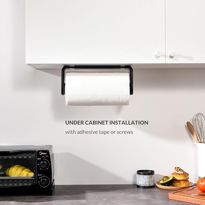 simpletome Paper Towel Holder Under Cabinet or Wall Mount ONE Hand Operation - Image 3