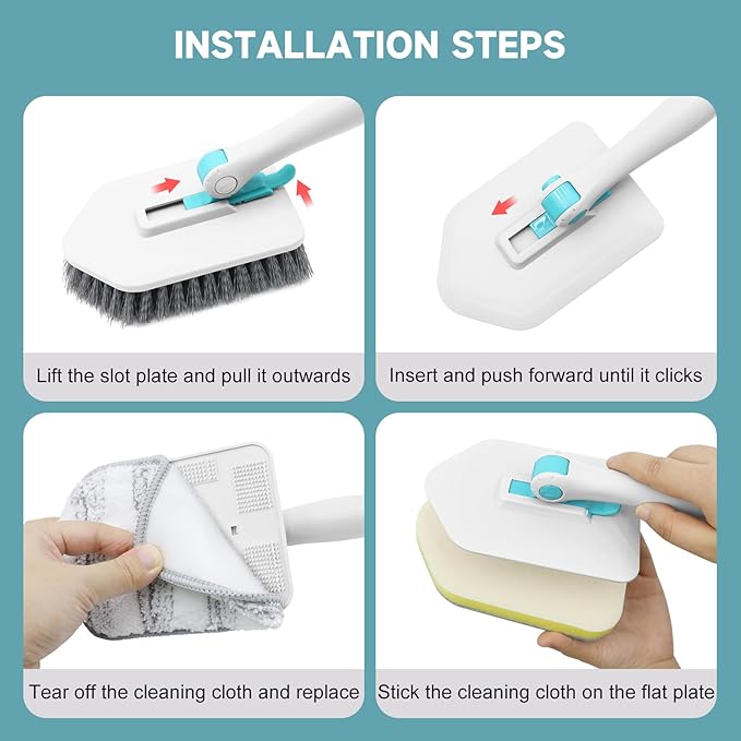 nacena Shower Scrubber with Long Handle, 3 in 1 Tile Tub Scrubber Brush with 3 - Image 6