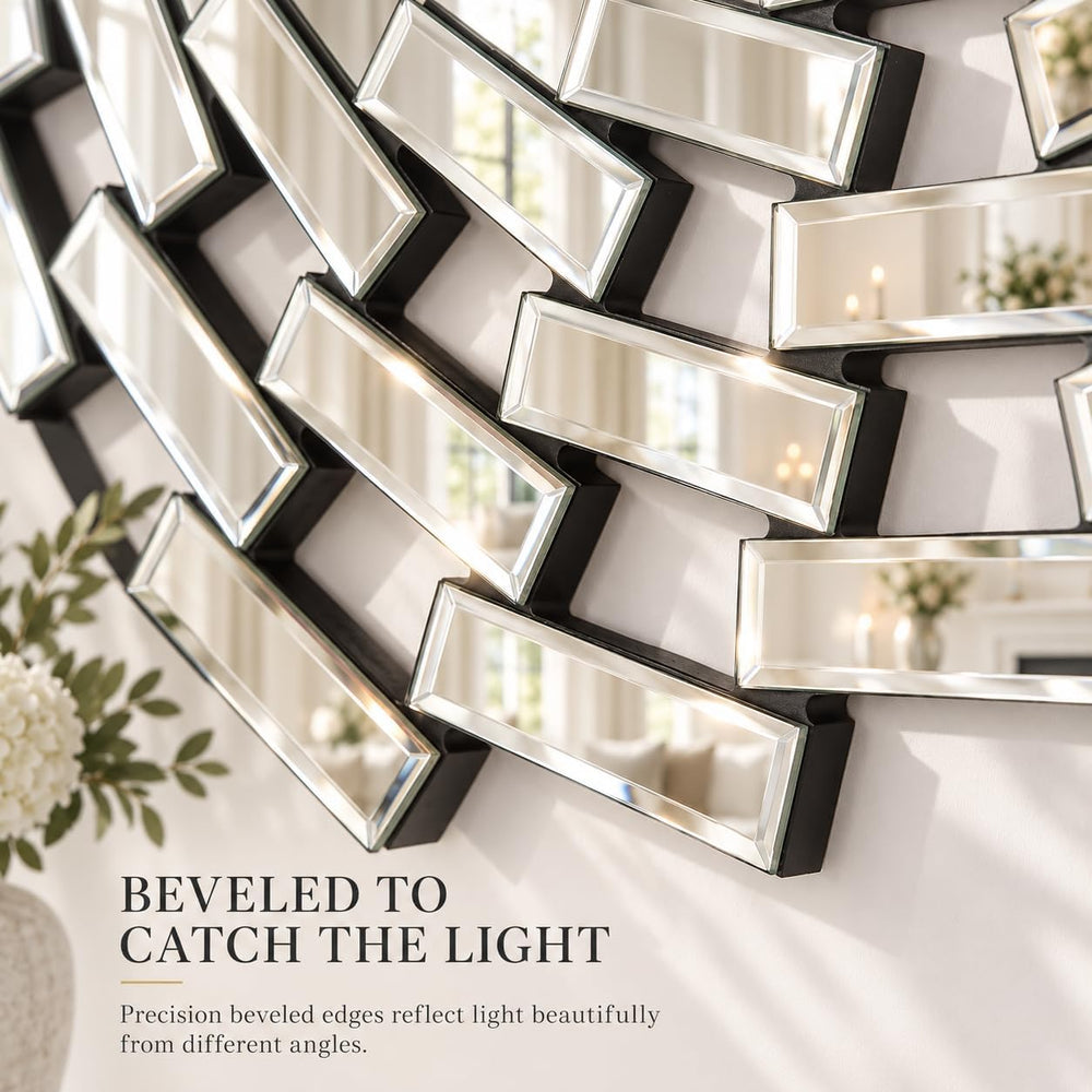 SHYFOY 32" Round Wall Mirror, Beveled Spiral Decorative Mirror