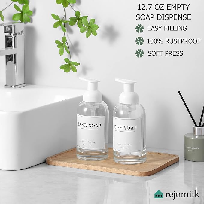rejomiik 2 Pack Foaming Soap Dispenser Thick Glass Foam Hand Soap Dispenser - Image 2