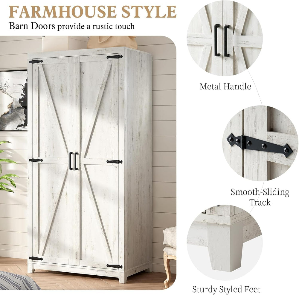 LUXOAK 70" Farmhouse Wardrobe Closet Set of 2 with Hanging Rod & Bar...