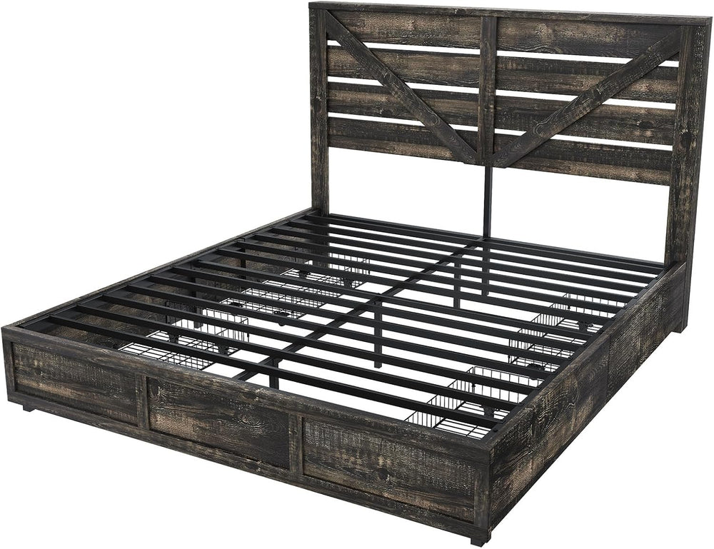 Queen Size Wooden Bed Frame with 4 Storage Drawers