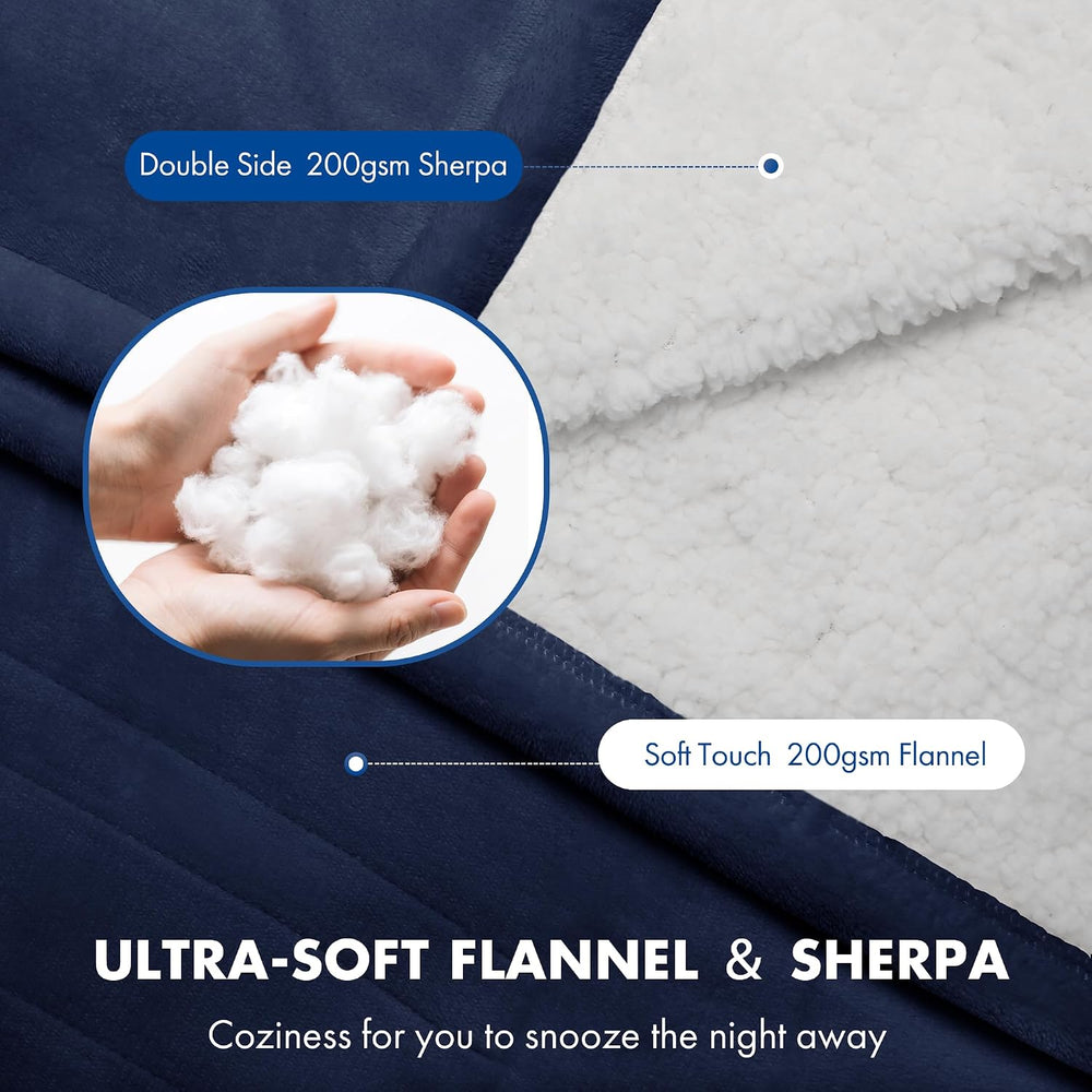 Queen Size Heated Blanket Navy, Dual Control, Overheat Protection